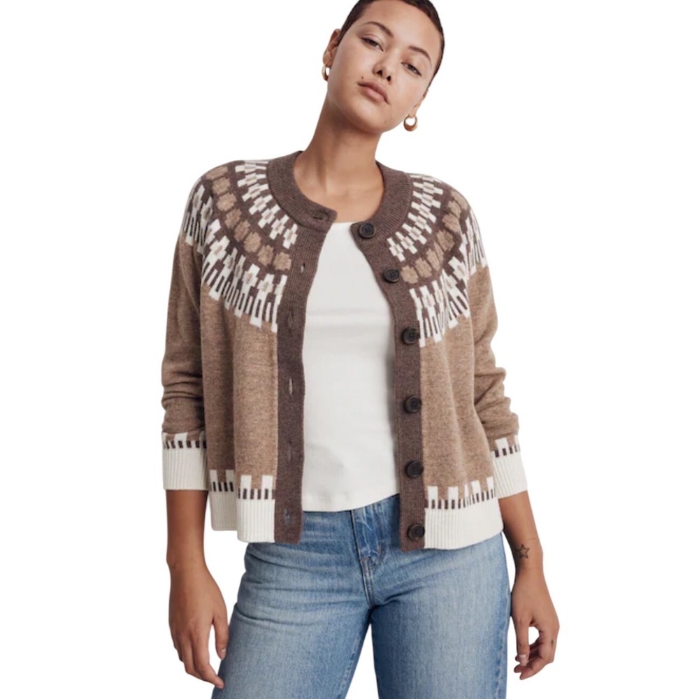 Madewell Fair Isle Merino Wool Cardigan Sweater Womens Small Brown  Excellent S